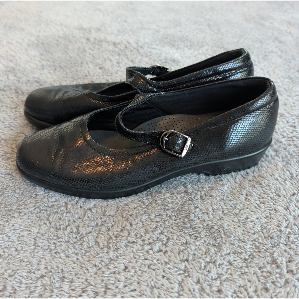 SAS Maria Mary Jane Shoes Womens 8.5M Snake Leather Comfort USA Black